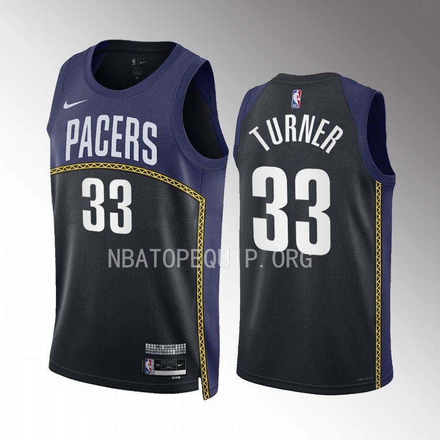 Myles Turner Indiana Pacers 2022-23 City Edition Black Navy #33 Jersey Swingman