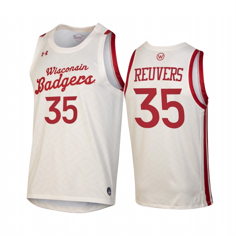 Nate Reuvers Wisconsin Badgers White Jersey 2021 Throwback College