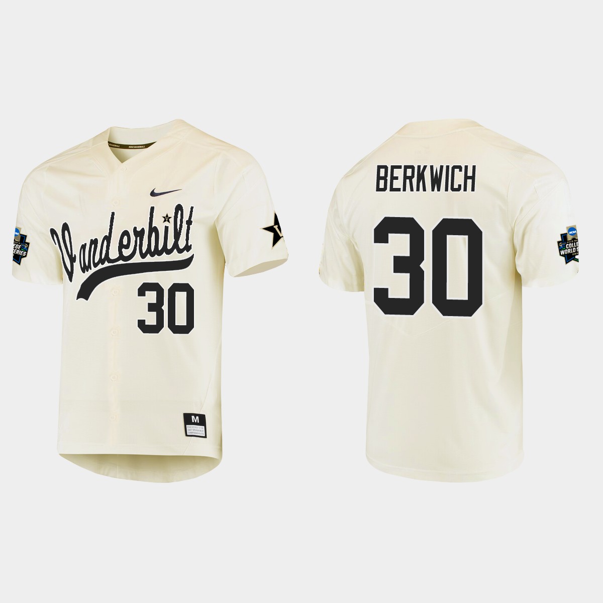 Nelson Berkwich Vanderbilt Commodores College World Series  Jersey - Cream