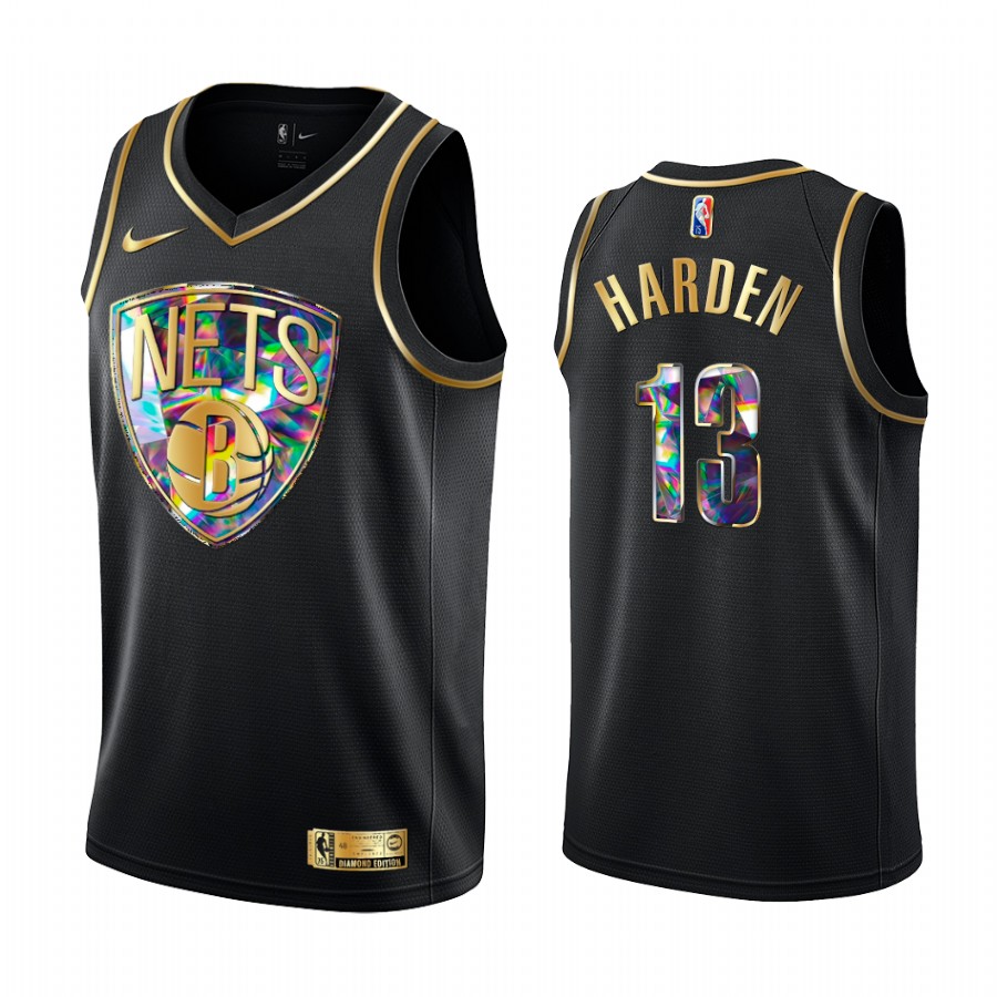 Nets James Harden Diamond Logo Black 2021-22 Jersey NBA 75 Years