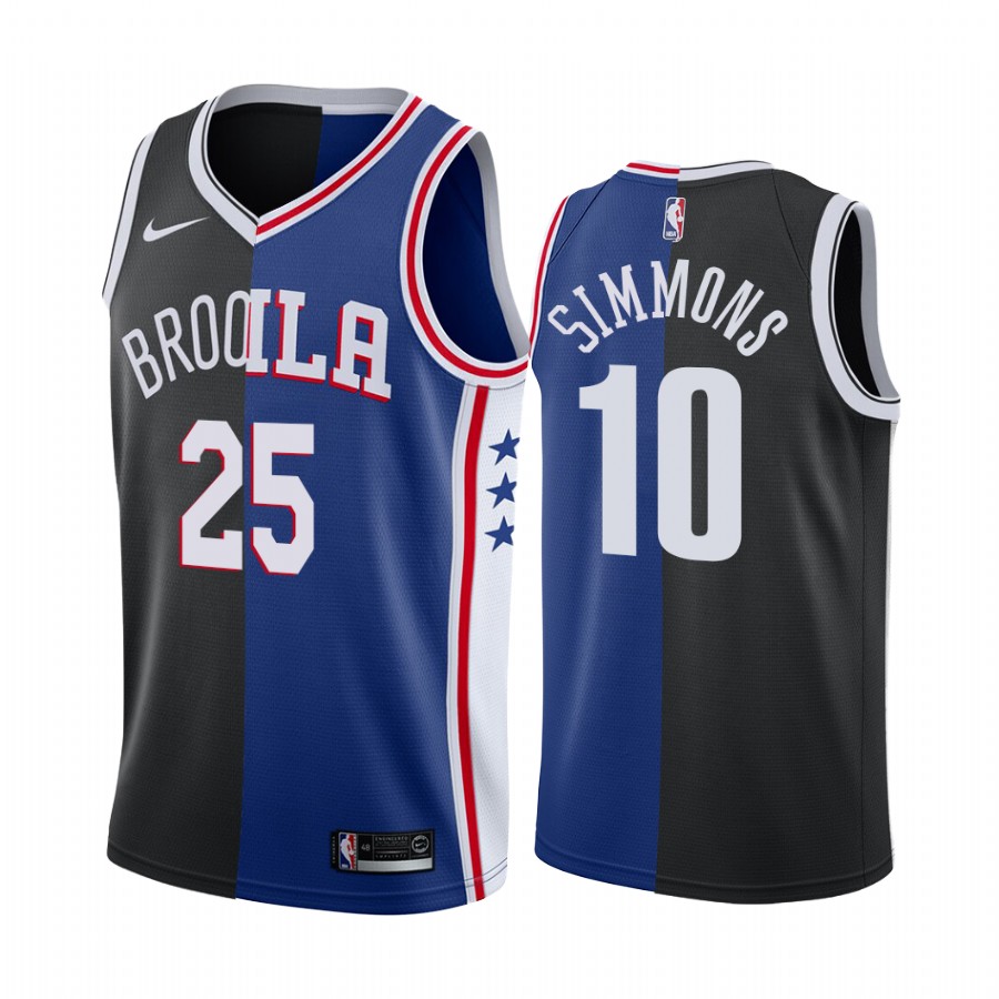 Nets X 76ers Ben Simmons Dual Teams Split Black Blue Jersey 2022 Limited Edition