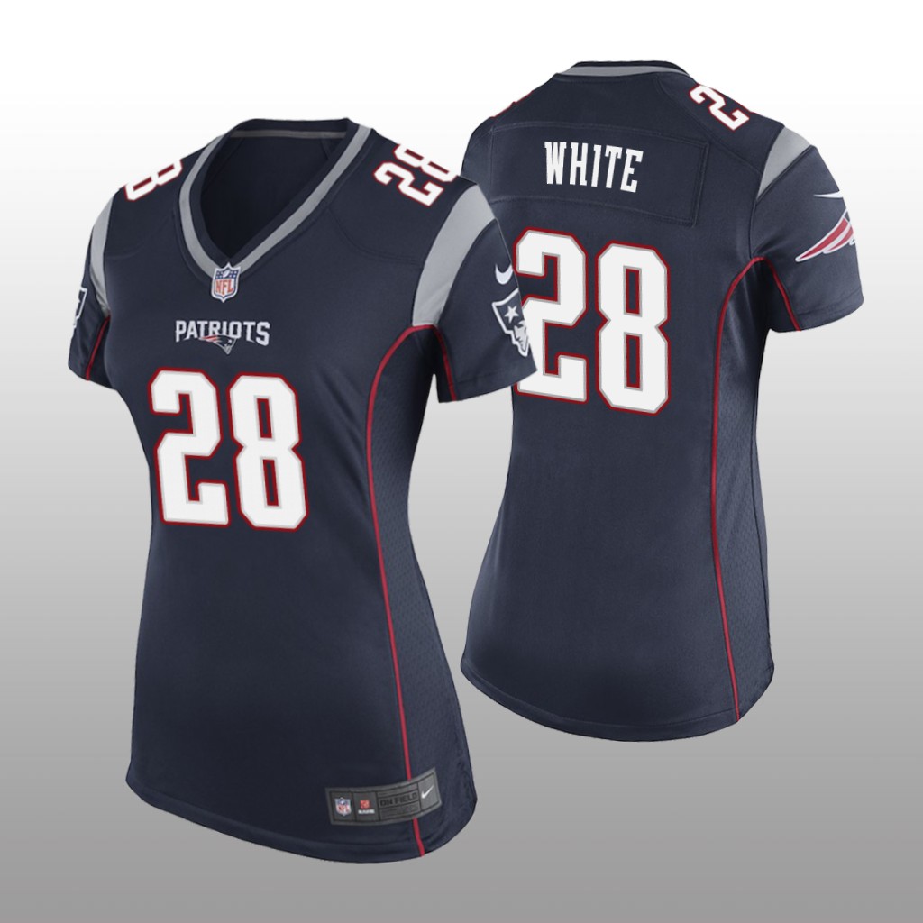 New England Patriots #28 Navy James White Game Jersey - Women's