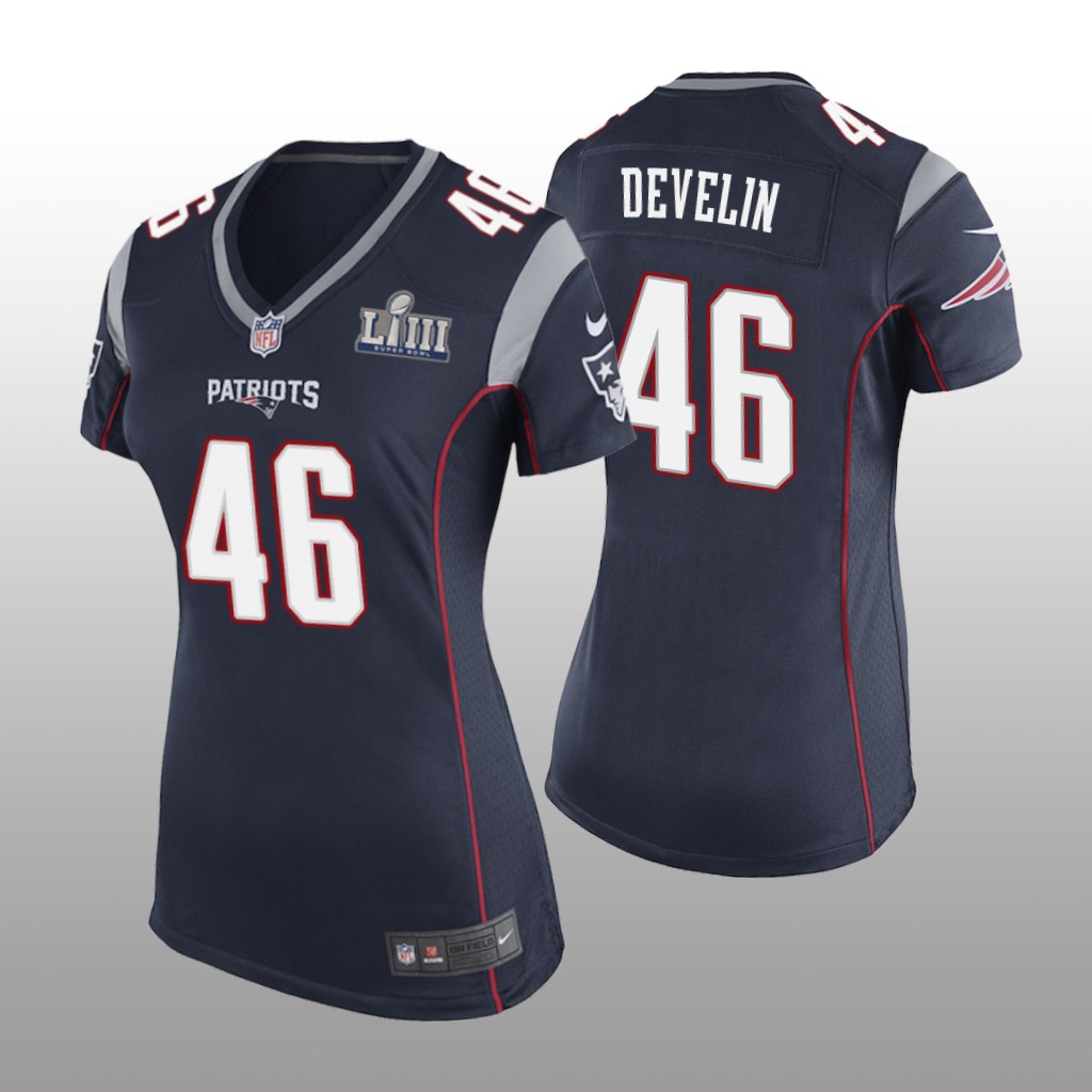 New England Patriots #46 Navy James Develin Game Jersey - Women