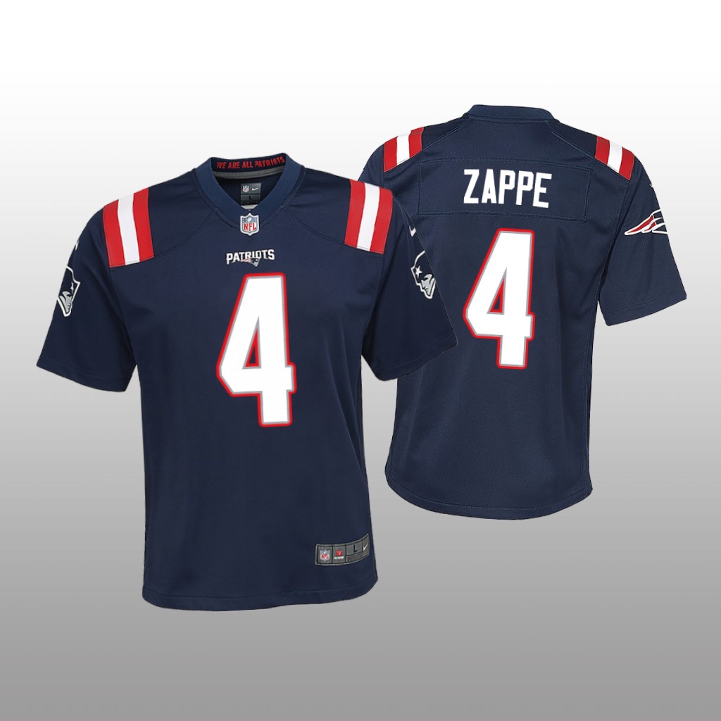 New England Patriots Bailey Zappe Navy Jersey Game - Youth