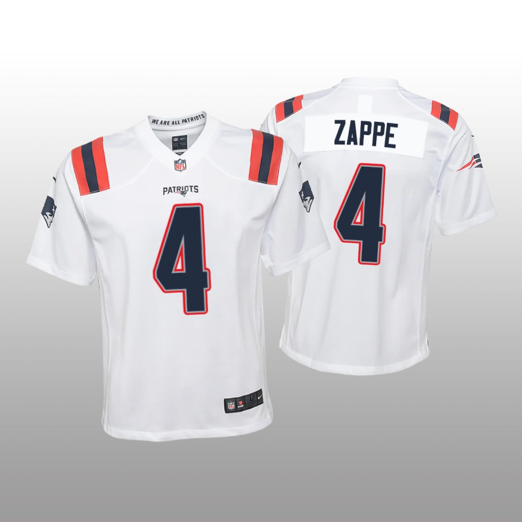 New England Patriots Bailey Zappe White Jersey Game - Youth