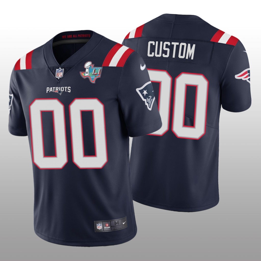 New England Patriots Custom Navy Jersey Super Bowl LI Patch - Men's