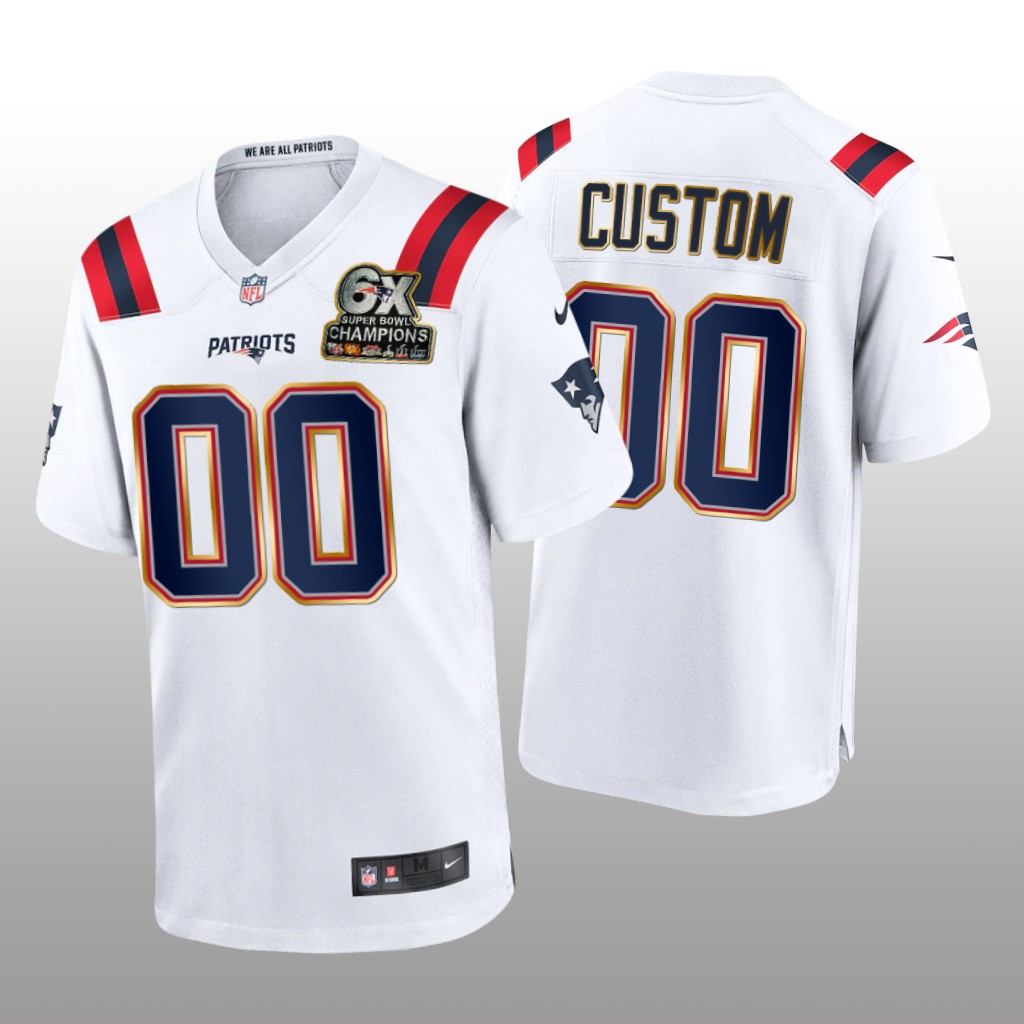 New England Patriots Custom White Game 6X Super Bowl Champions Patch - Men's