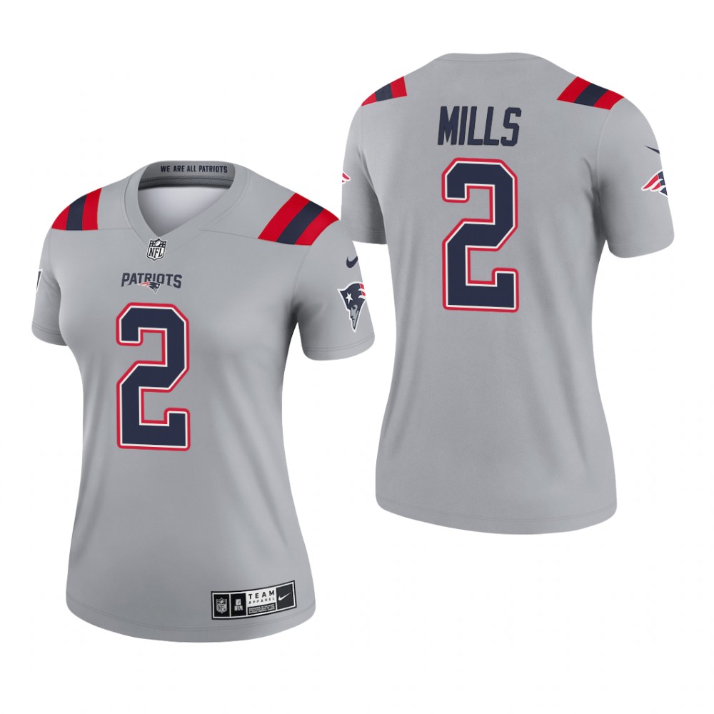 New England Patriots Jalen Mills Gray Jersey Inverted Legend - Women's