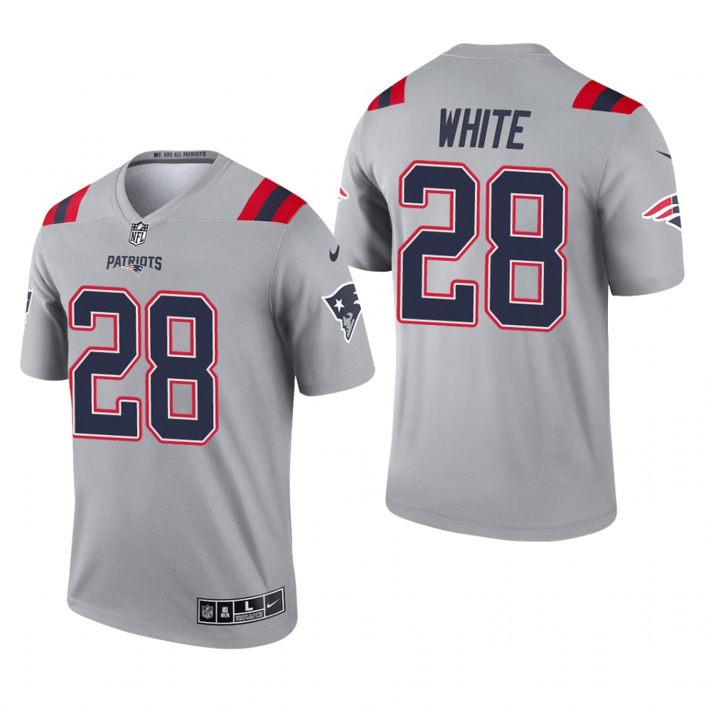 New England Patriots James White Gray Jersey Inverted Legend - Men's