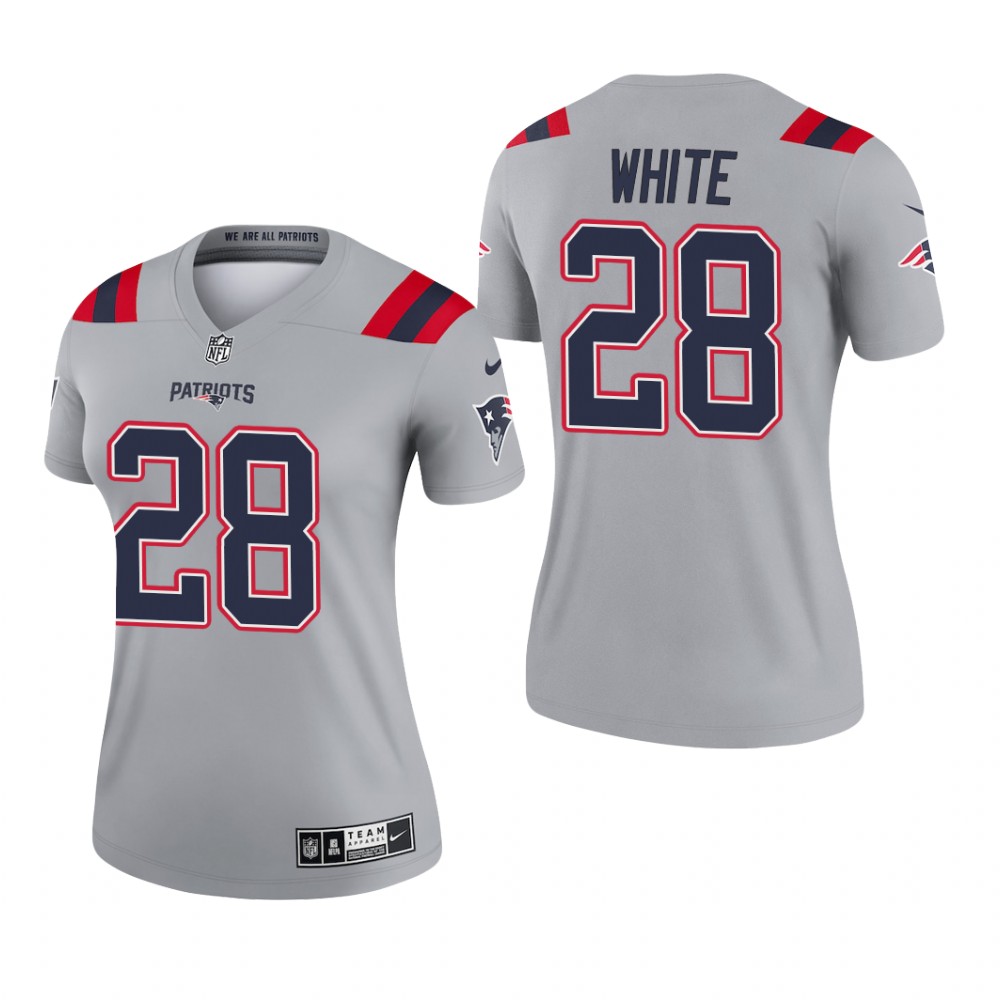 New England Patriots James White Gray Jersey Inverted Legend - Women's