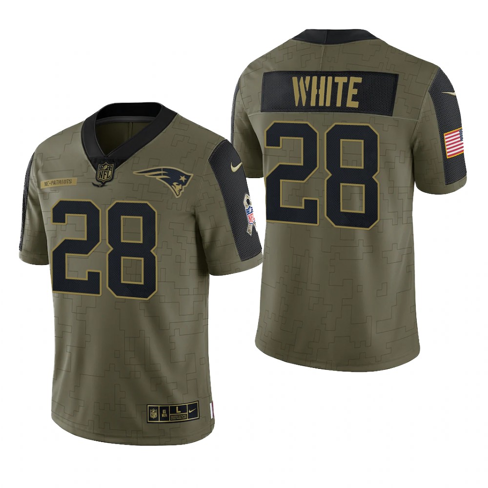 New England Patriots James White Olive Limited Jersey 2021 Salute To Service - Men's