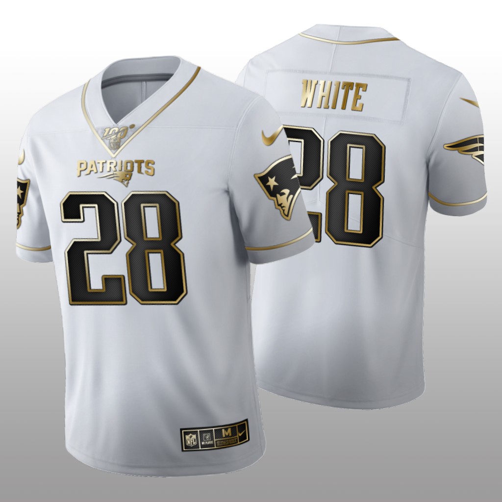 New England Patriots James White White Golden Edition Jersey 100th Season Men's