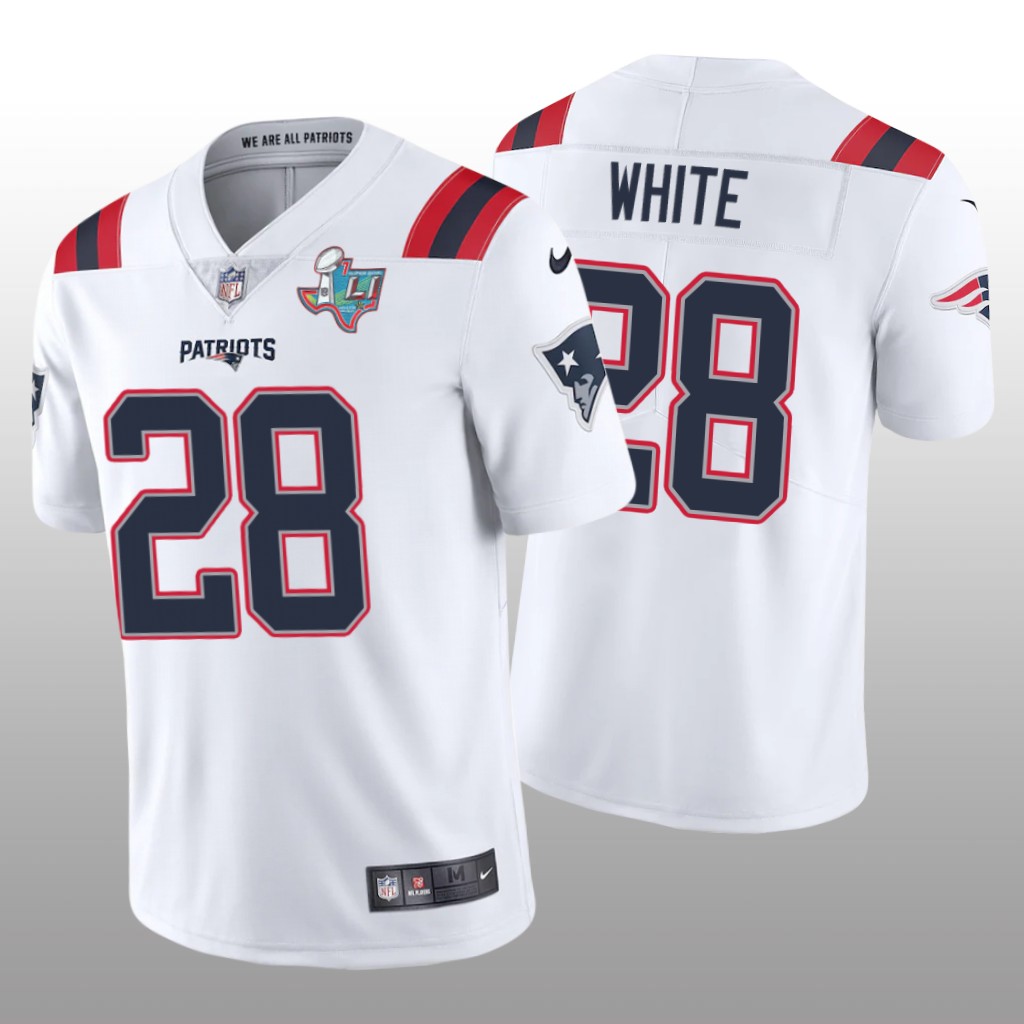 New England Patriots James White White Jersey Super Bowl LI Patch - Men's