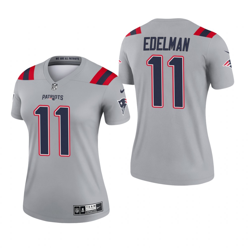 New England Patriots Julian Edelman Gray Jersey Inverted Legend - Women's