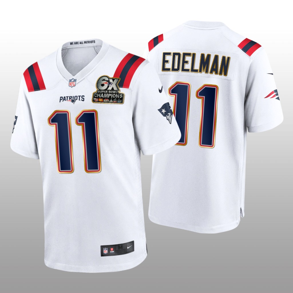 New England Patriots Julian Edelman White Game 6X Super Bowl Champions Patch - Men's