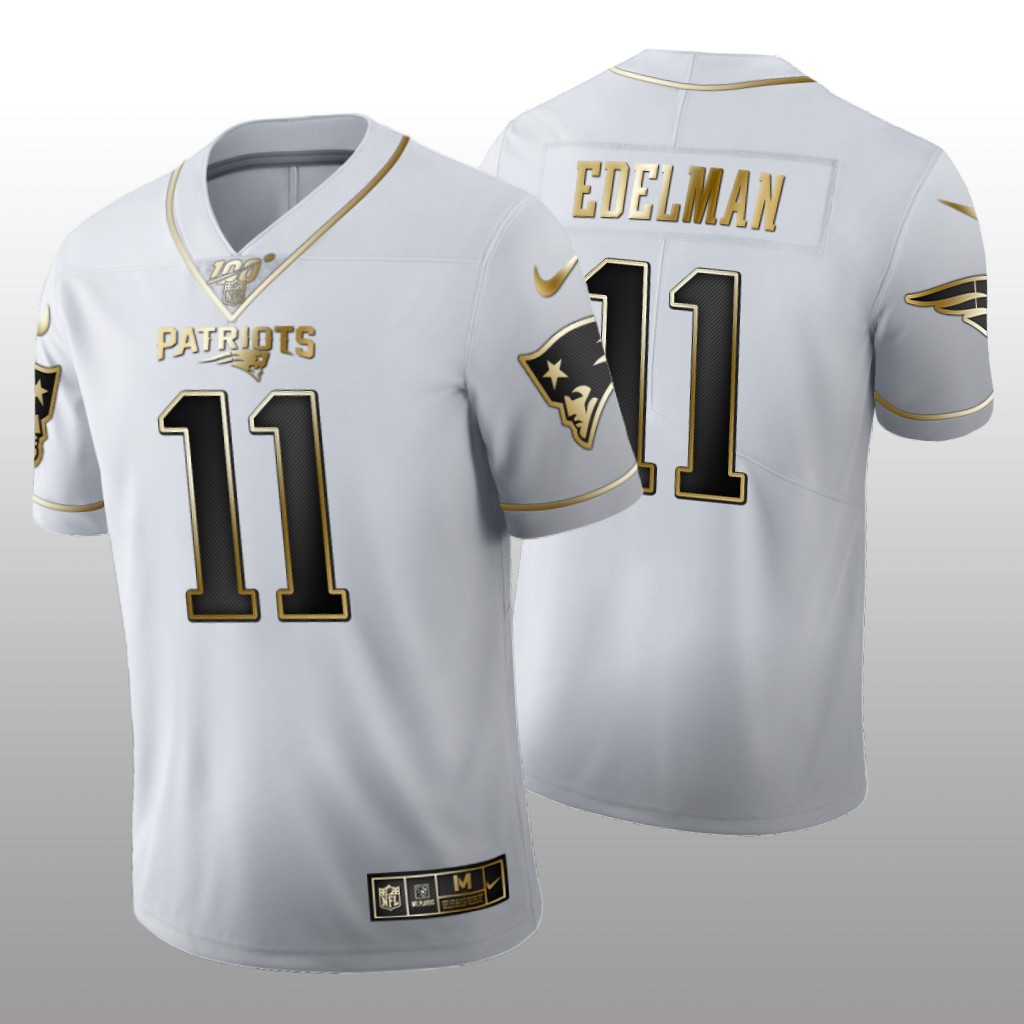 New England Patriots Julian Edelman White Golden Edition Jersey 100th Season Men's
