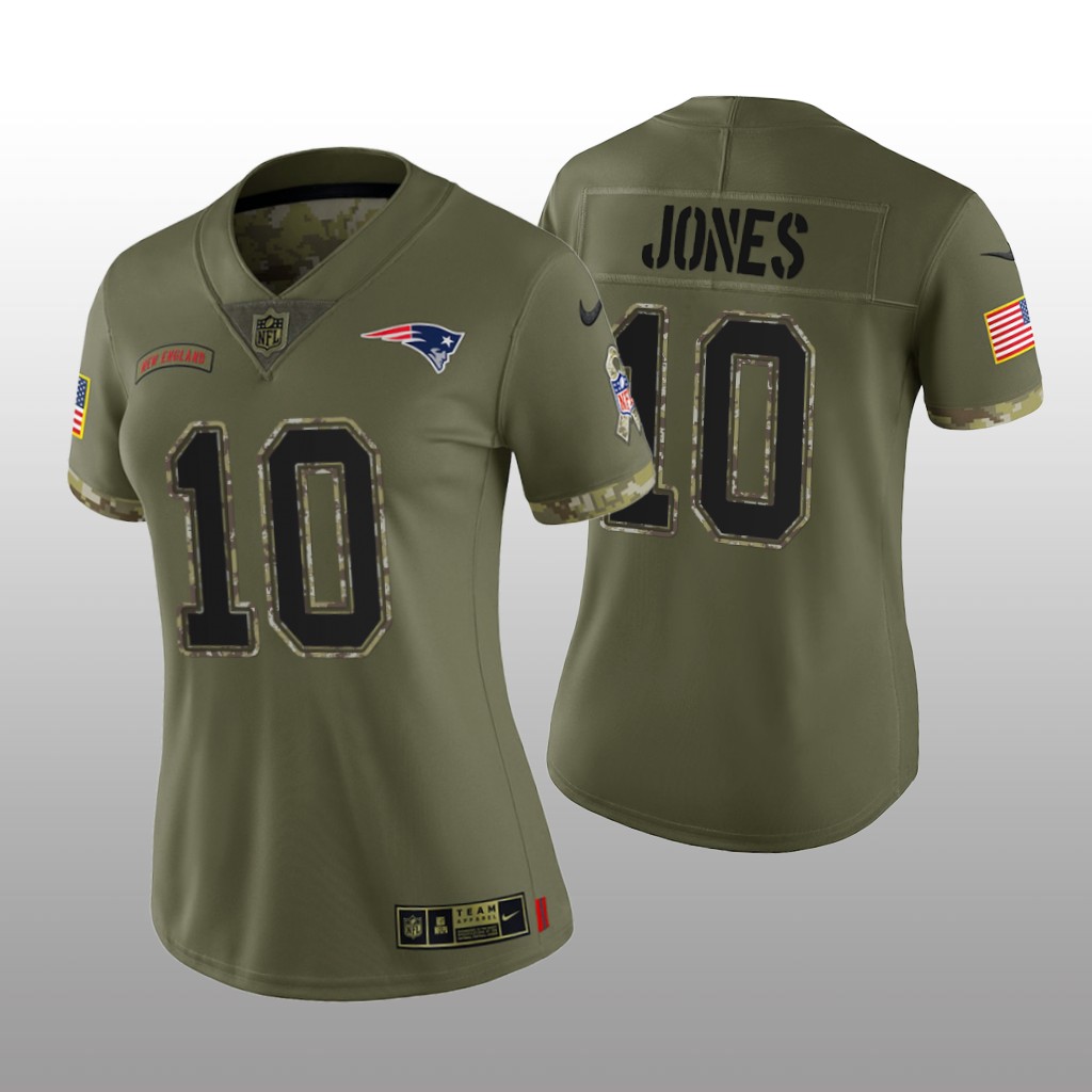 New England Patriots Mac Jones Olive Limited Jersey 2022 Salute To Service - Women's