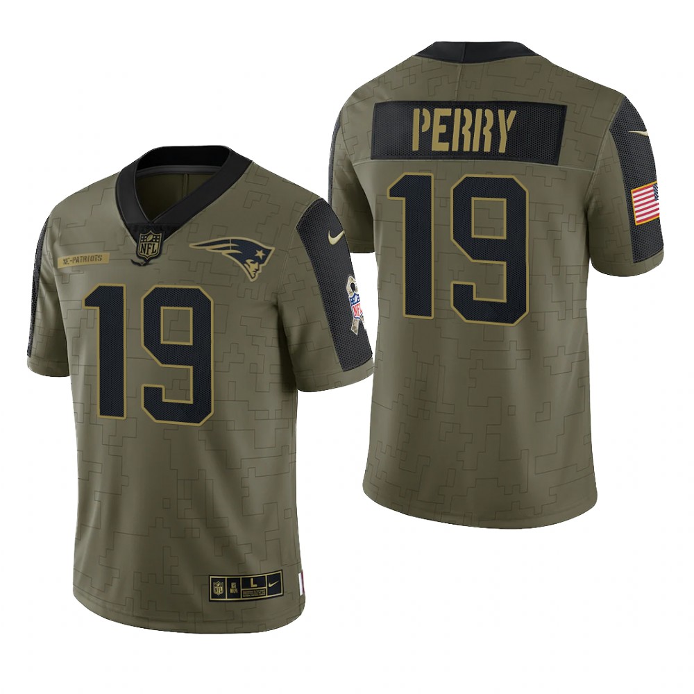 New England Patriots Malcolm Perry Olive Limited Jersey 2021 Salute To Service - Men's