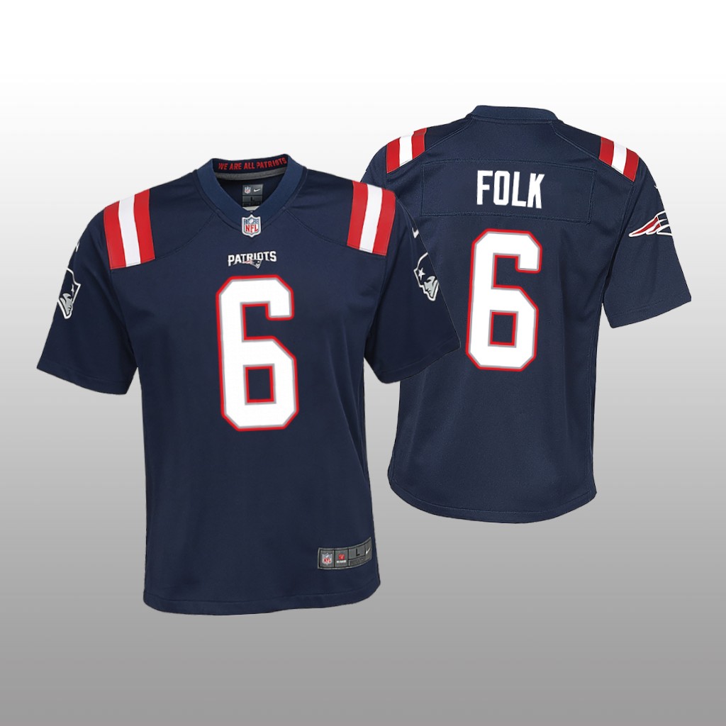 New England Patriots Nick Folk Navy Jersey Game - Youth