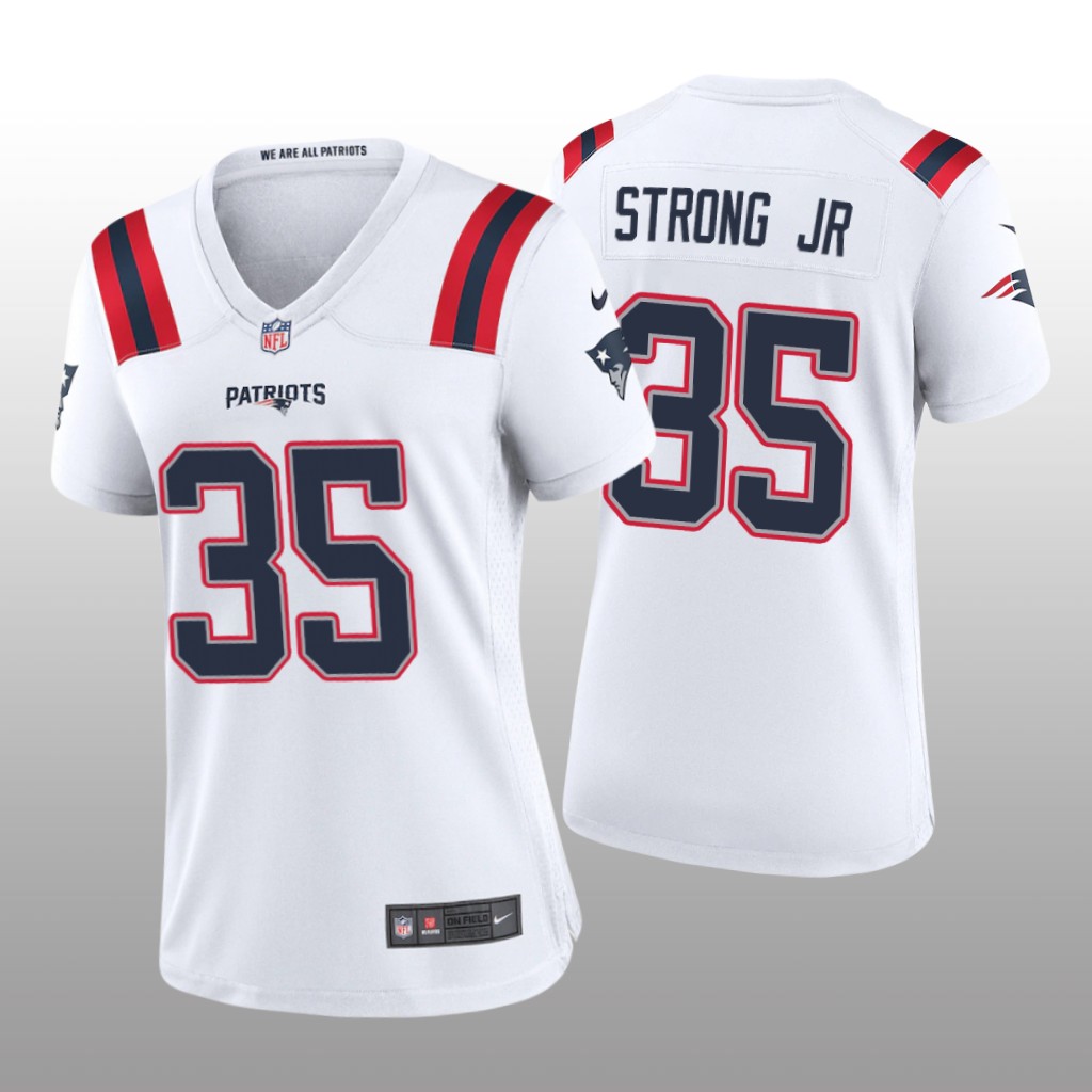 New England Patriots Pierre Strong Jr. White Jersey Game - Women's