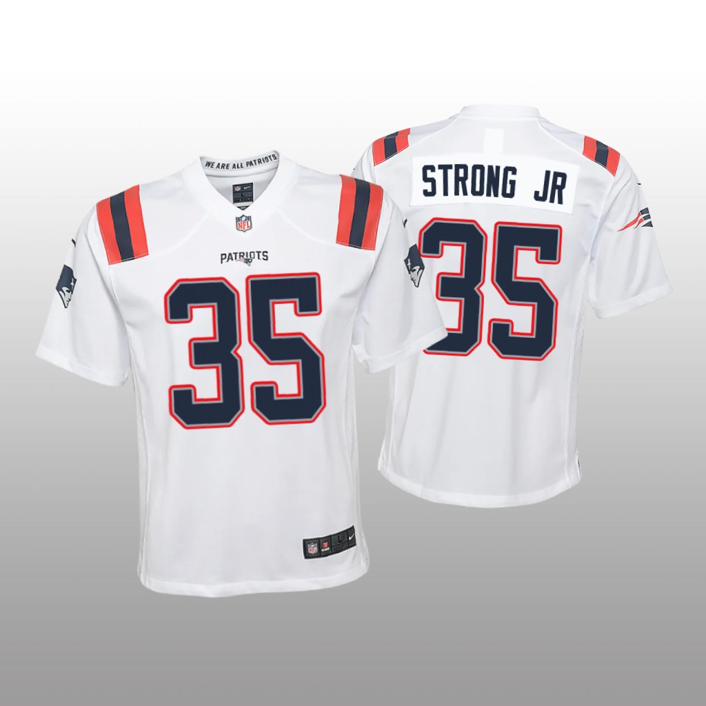 New England Patriots Pierre Strong Jr. White Jersey Game - Youth
