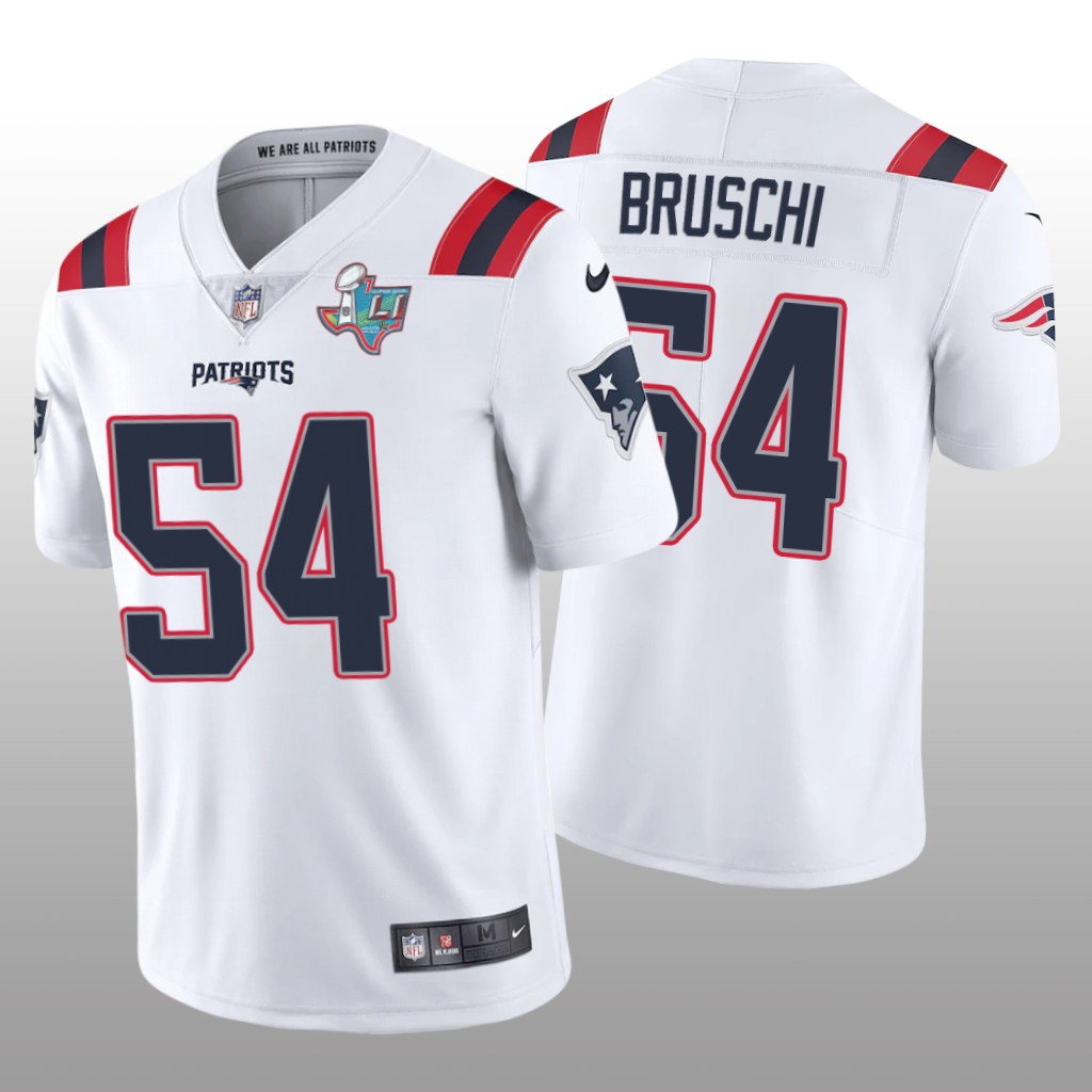 New England Patriots Tedy Bruschi White Jersey Super Bowl LI Patch - Men's