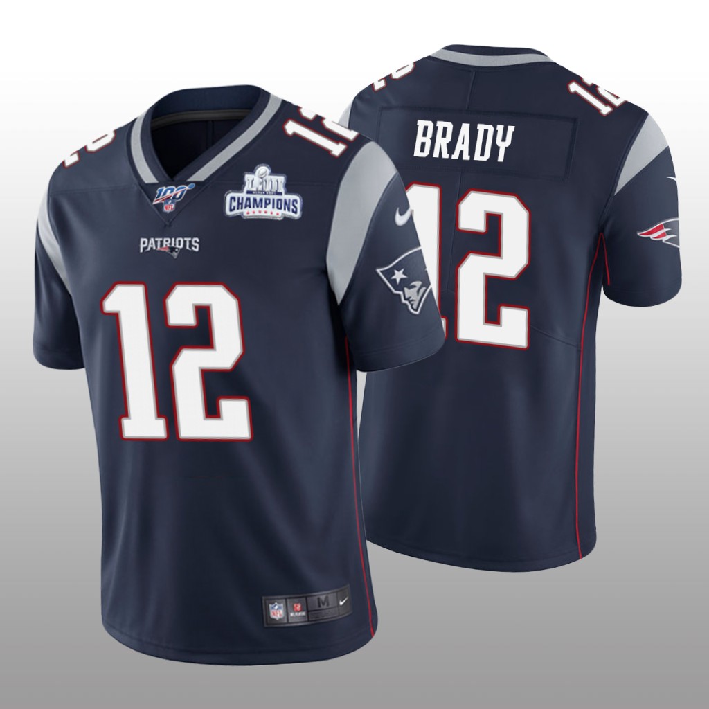 New England Patriots Tom Brady Navy Limited Jersey Super Bowl LIII Champions Patch - Men's