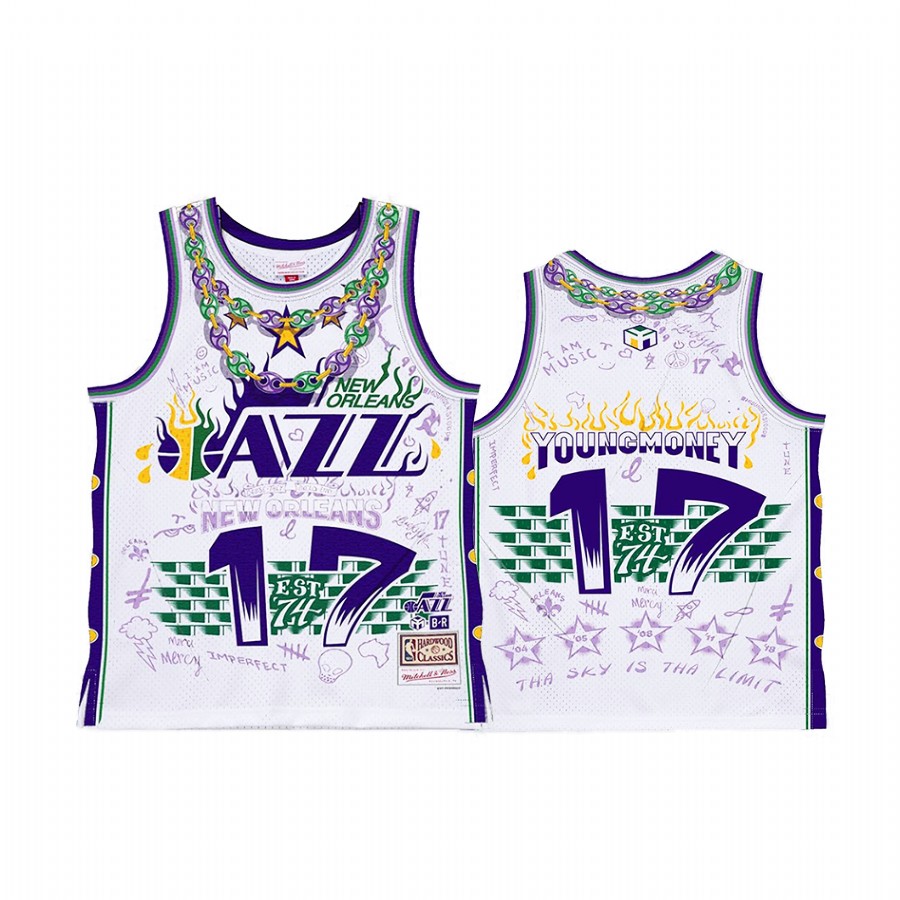 New Orleans Jazz X Young Money NBA BR Remix Lil Wayne White Jersey HWC Limited Edition