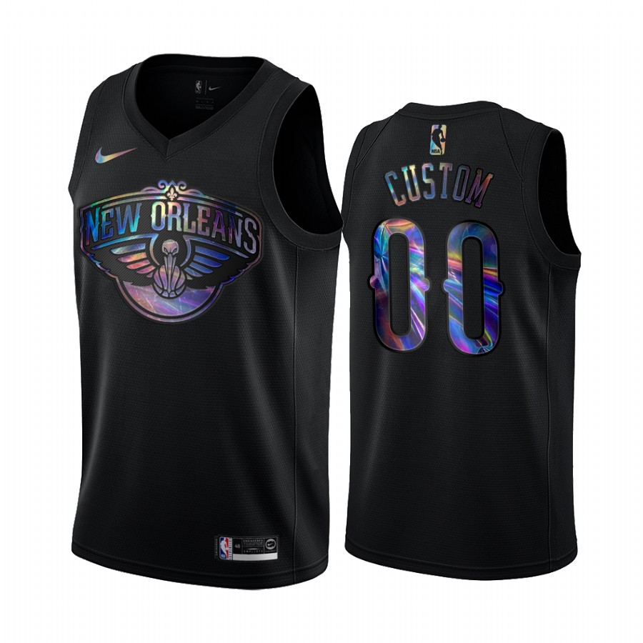 New Orleans Pelicans Custom #00 Jersey Iridescent Holographic Black Limited Edition