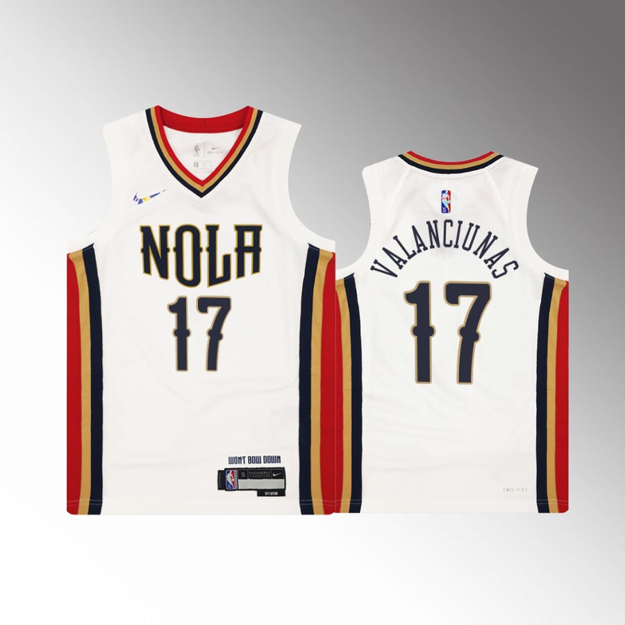 New Orleans Pelicans Jonas Valanciunas City Edition White Youth Jersey Diamond #17