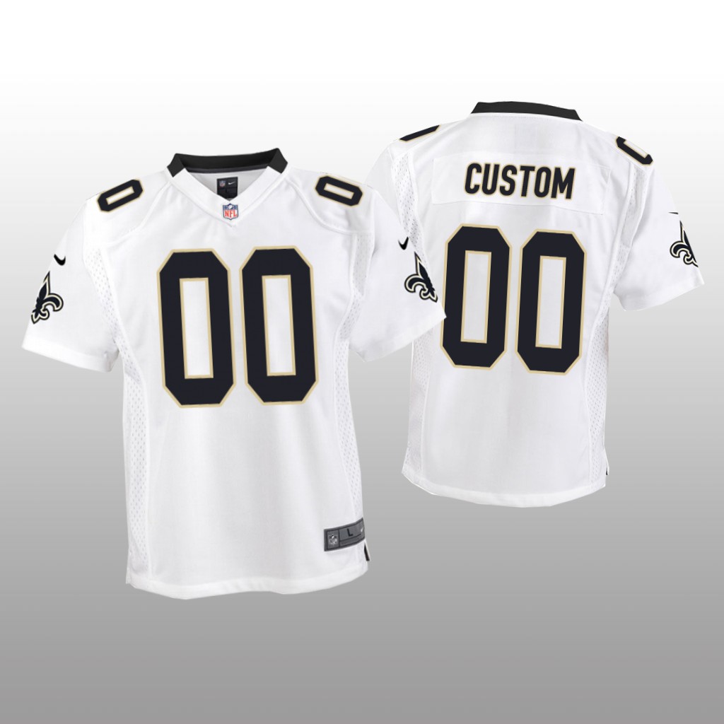 New Orleans Saints #00 White Custom Game Jersey - Youth