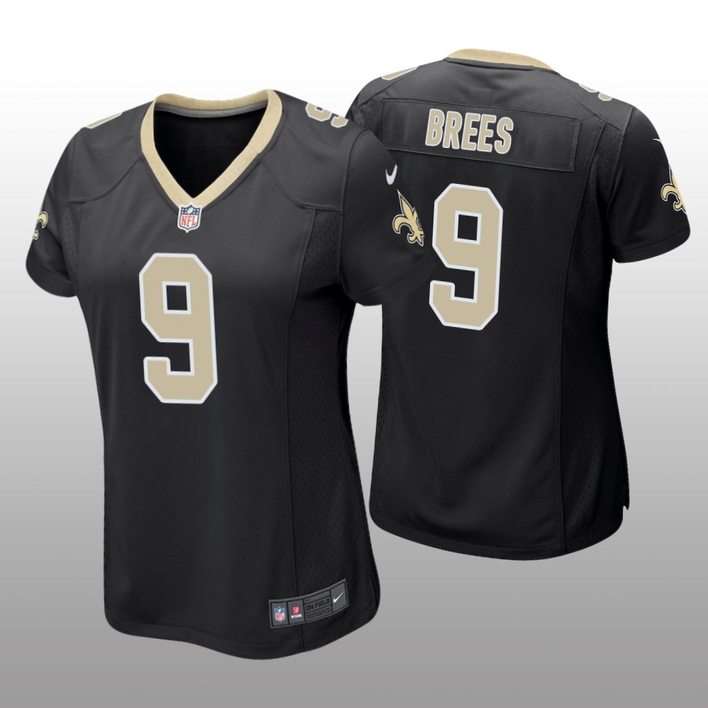 New Orleans Saints #9 Black Drew Brees Game Jersey - Women