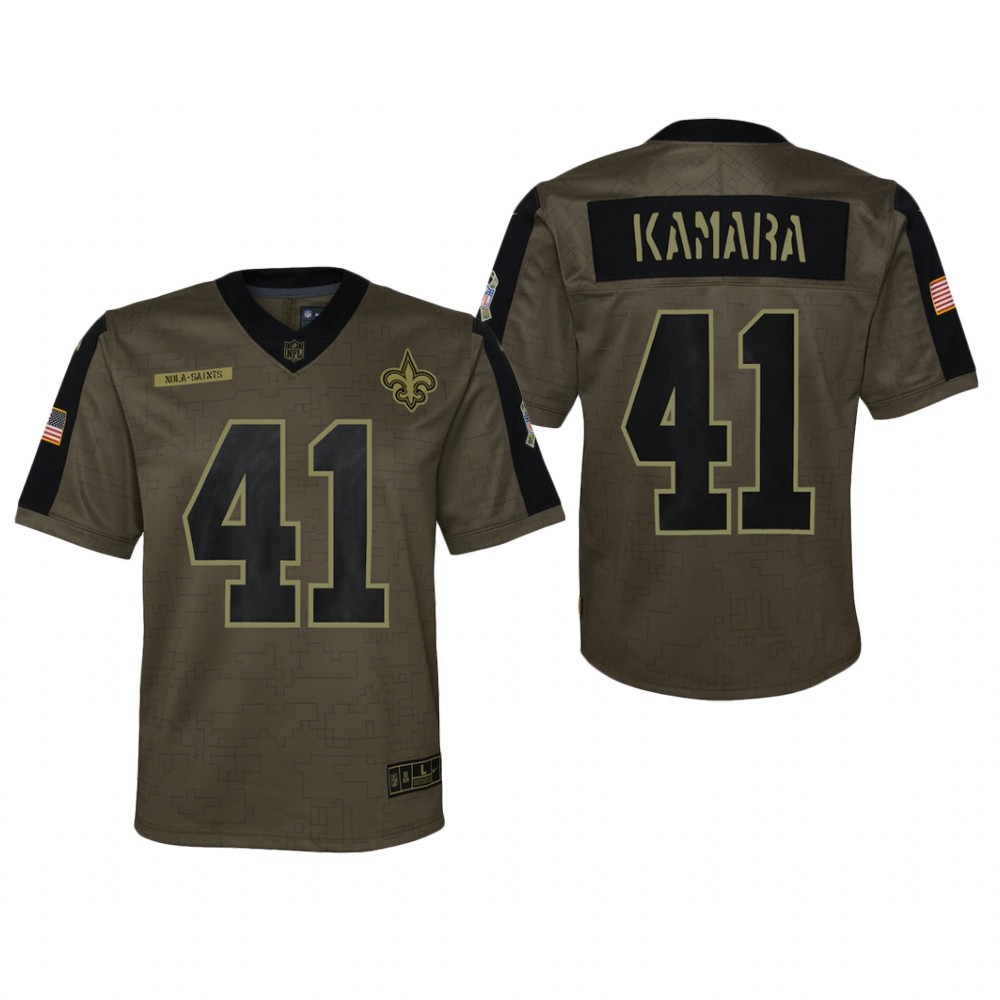 New Orleans Saints Alvin Kamara Olive Game Jersey 2021 Salute To Service - Youth