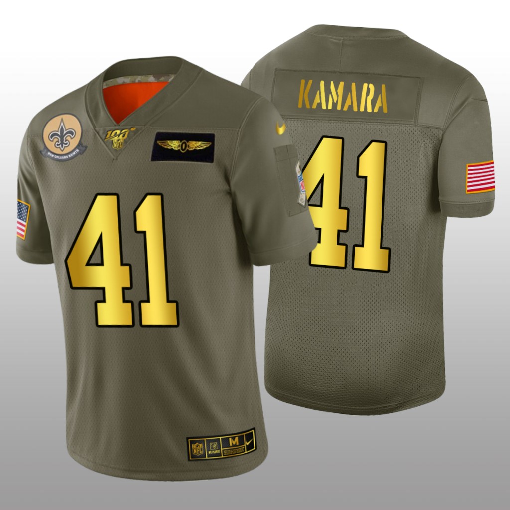 New Orleans Saints Alvin Kamara Olive Golden NFL 100 Jersey 2019 Salute to Service - Men's