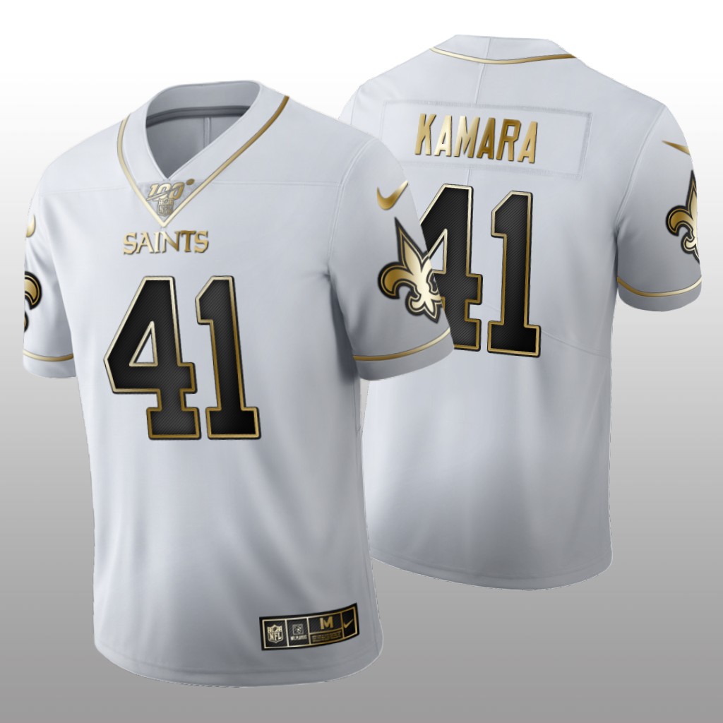 New Orleans Saints Alvin Kamara White Golden Edition Jersey 100th Season Men's