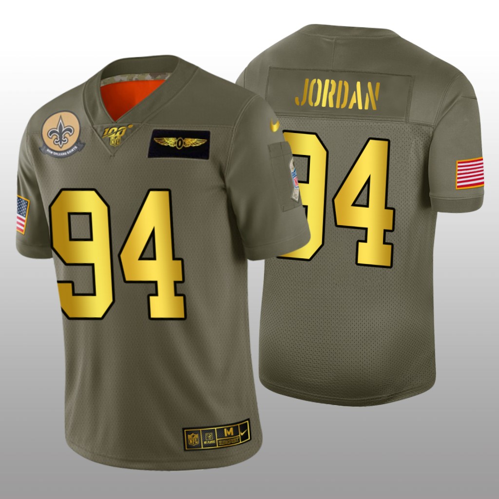 New Orleans Saints Cameron Jordan Olive Golden NFL 100 Jersey 2019 Salute to Service - Men's