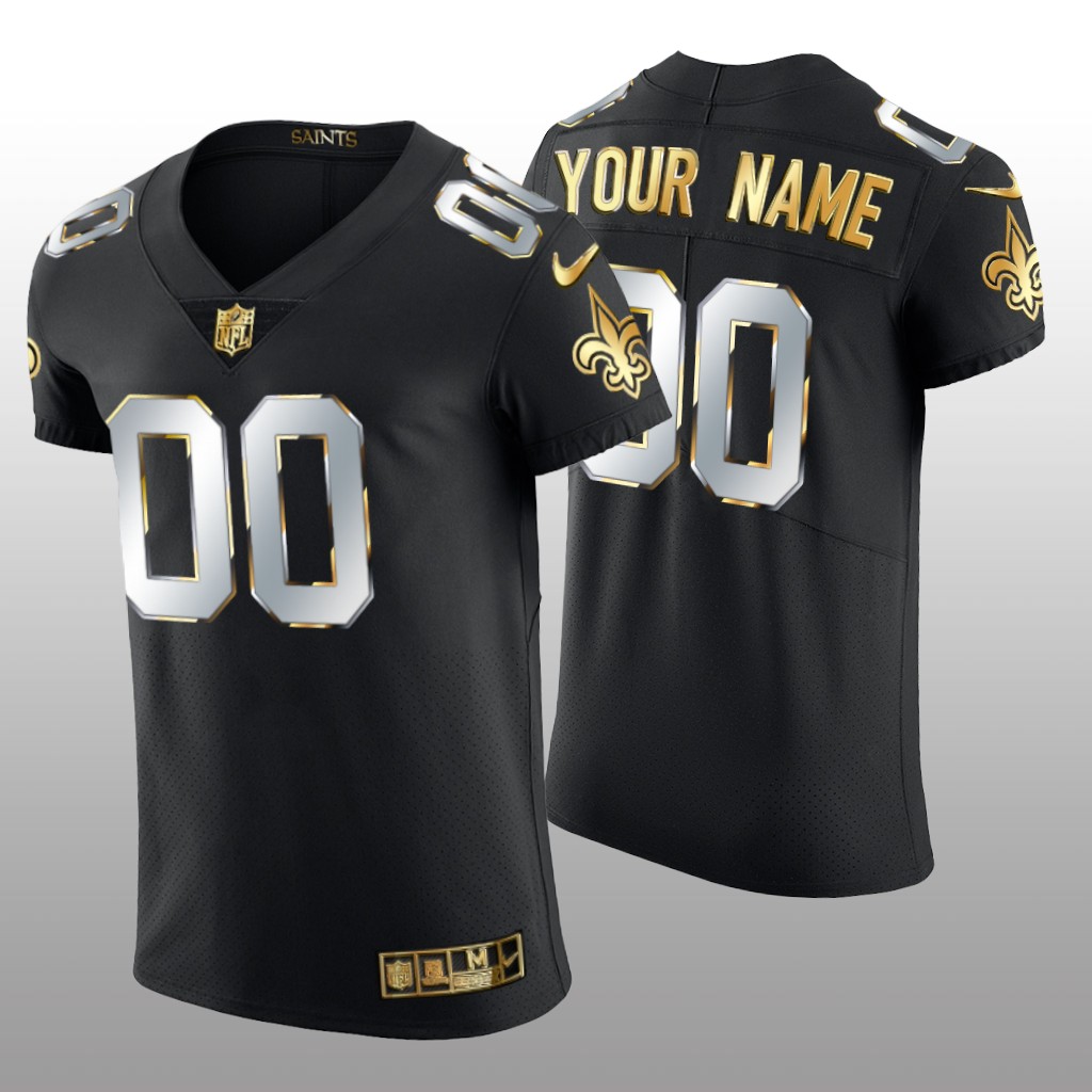 New Orleans Saints Custom Black Elite Jersey Golden Edition Men's