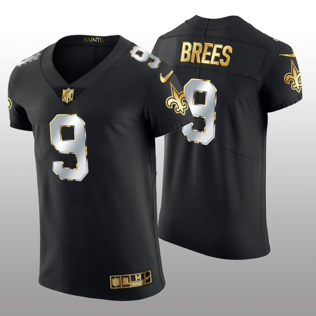 New Orleans Saints Drew Brees Black Elite Jersey Golden Edition Men's