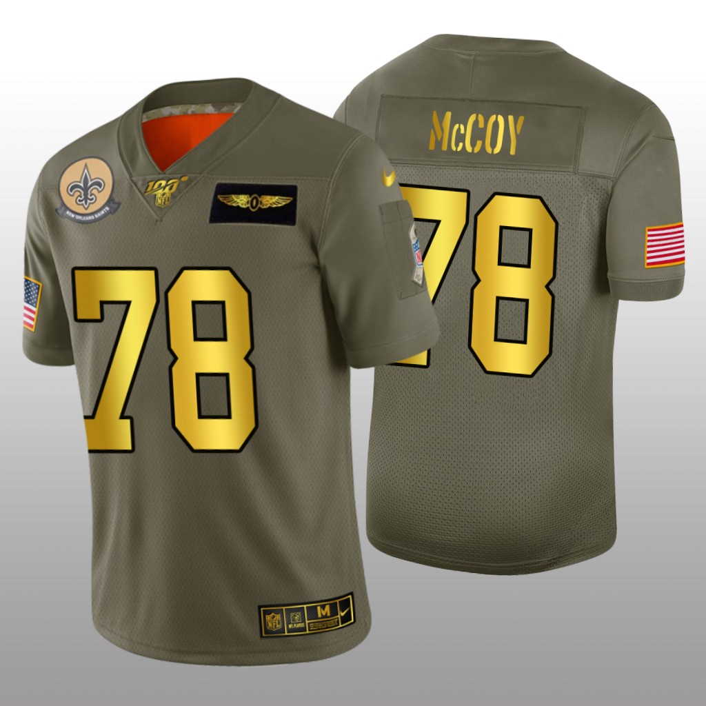 New Orleans Saints Erik McCoy Olive Golden NFL 100 Jersey 2019 Salute to Service - Men's
