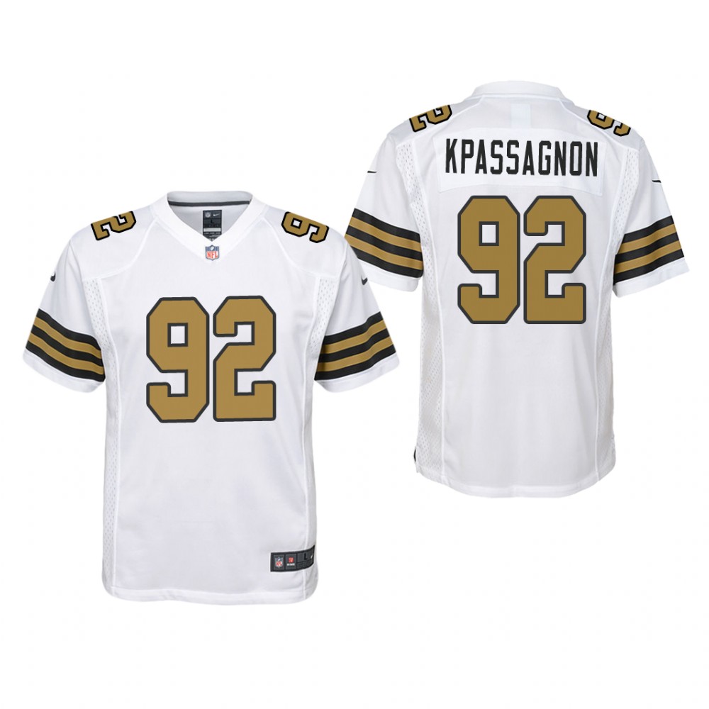 New Orleans Saints Tanoh Kpassagnon White Jersey Color Rush Game - Youth