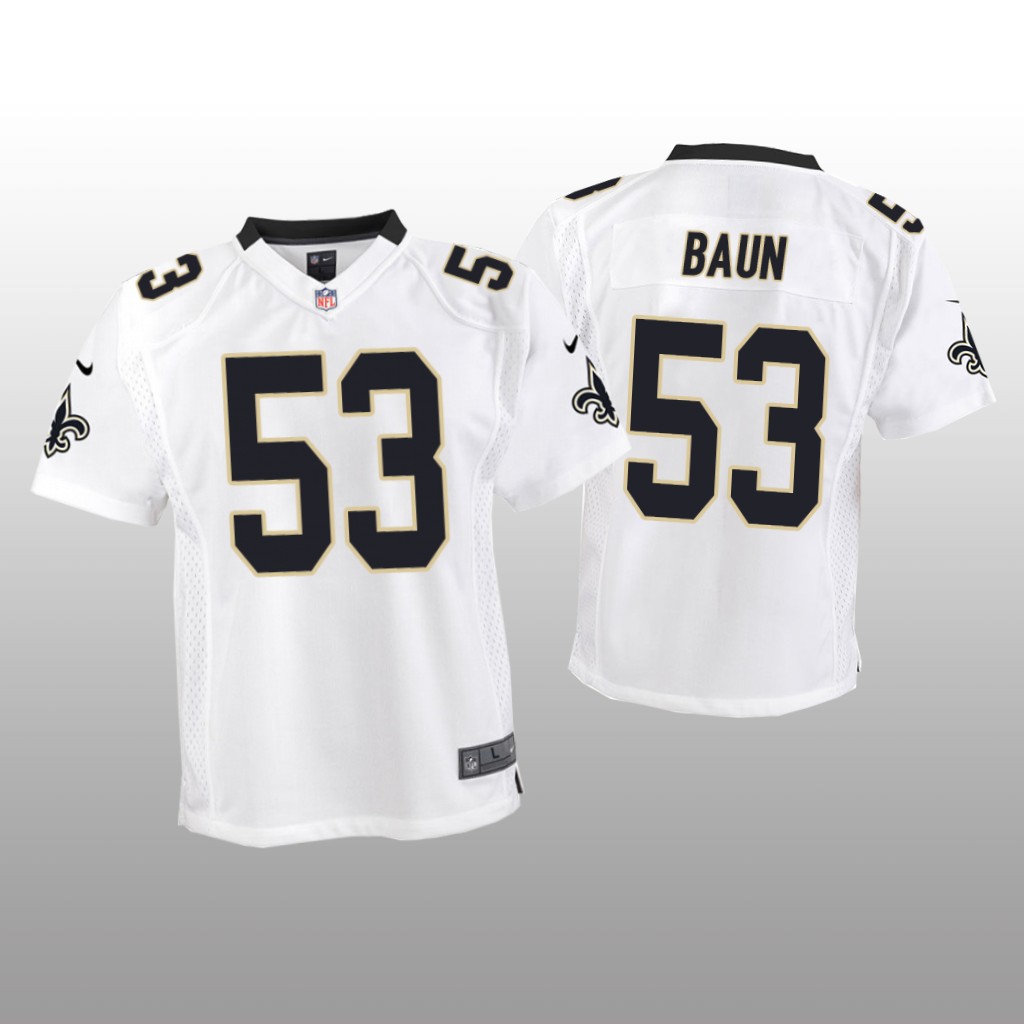 New Orleans Saints Zack Baun White Jersey Game - Youth