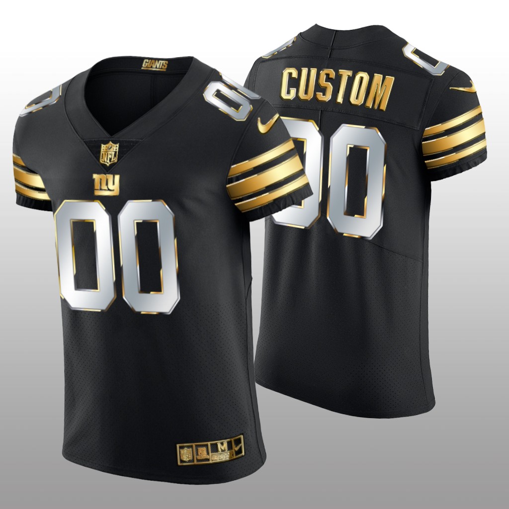 New York Giants Custom Black Elite Jersey Golden Edition Men's