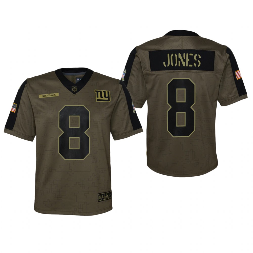 New York Giants Daniel Jones Olive Game Jersey 2021 Salute To Service - Youth