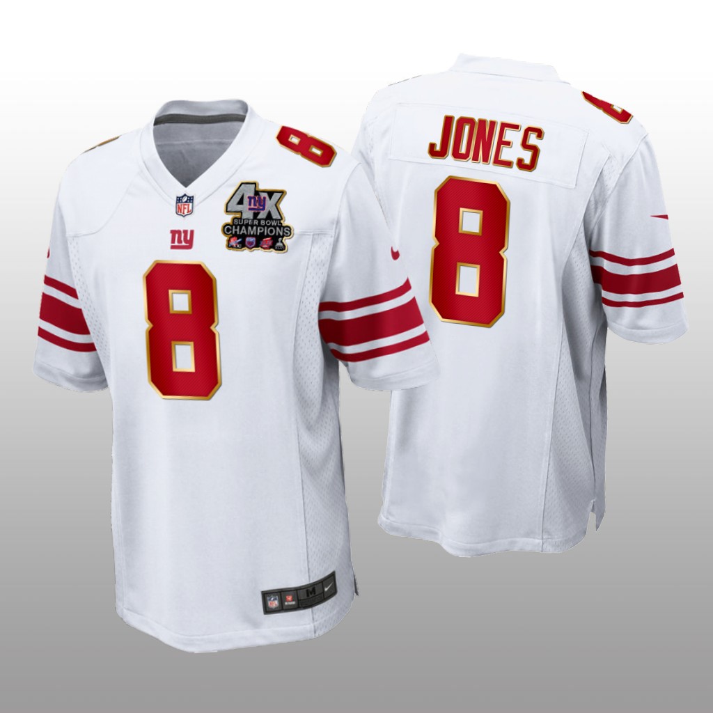 New York Giants Daniel Jones White Game 4X Super Bowl Champions Patch - Men's