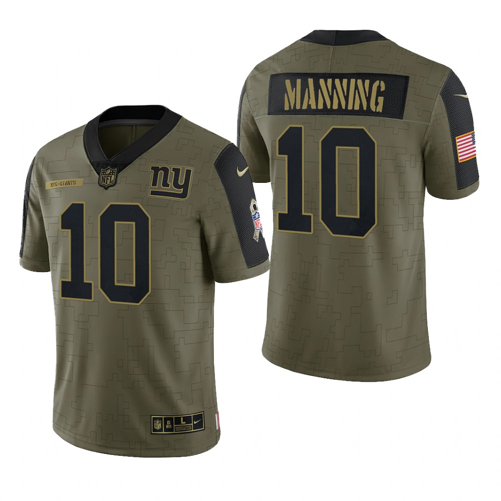 New York Giants Eli Manning Olive Limited Jersey 2021 Salute To Service - Men's