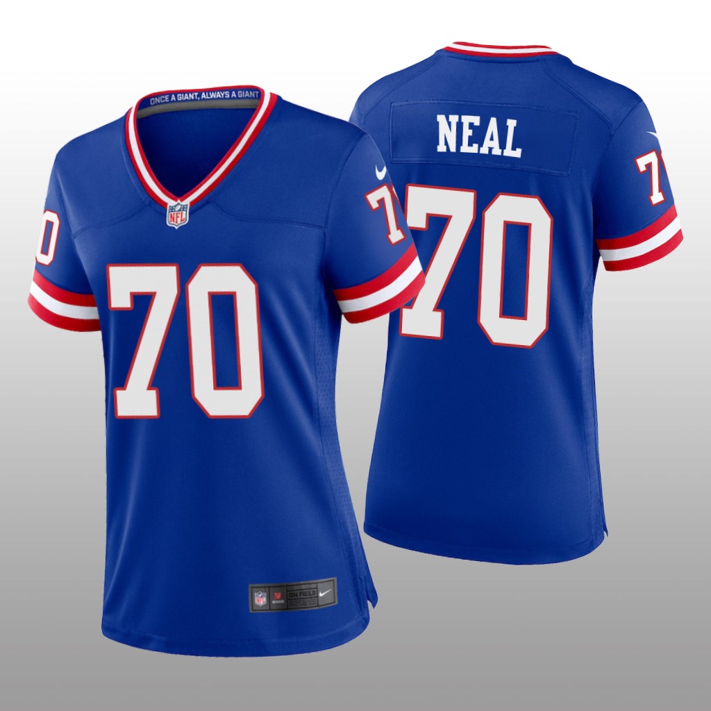 New York Giants Evan Neal Royal Jersey Classic Game - Women's