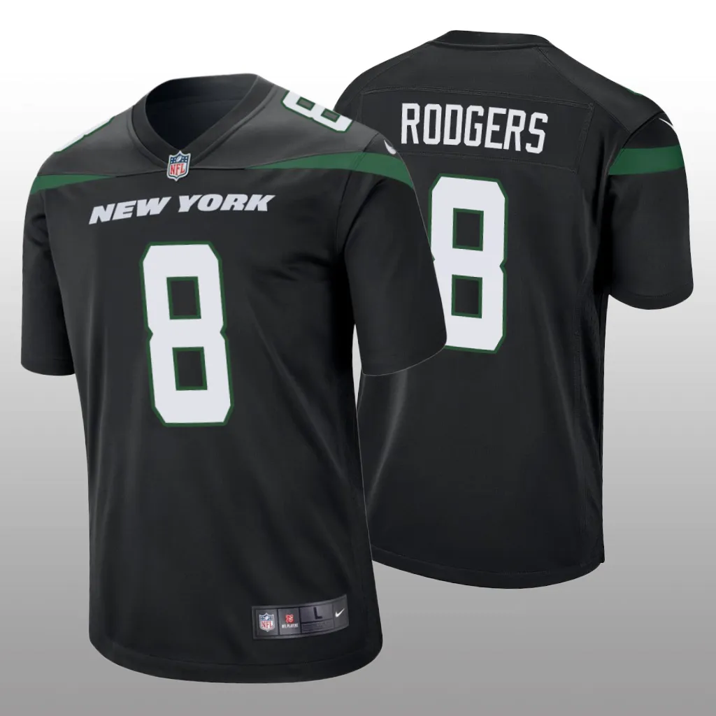 New York Jets Aaron Rodgers Black Jersey Game - Men's