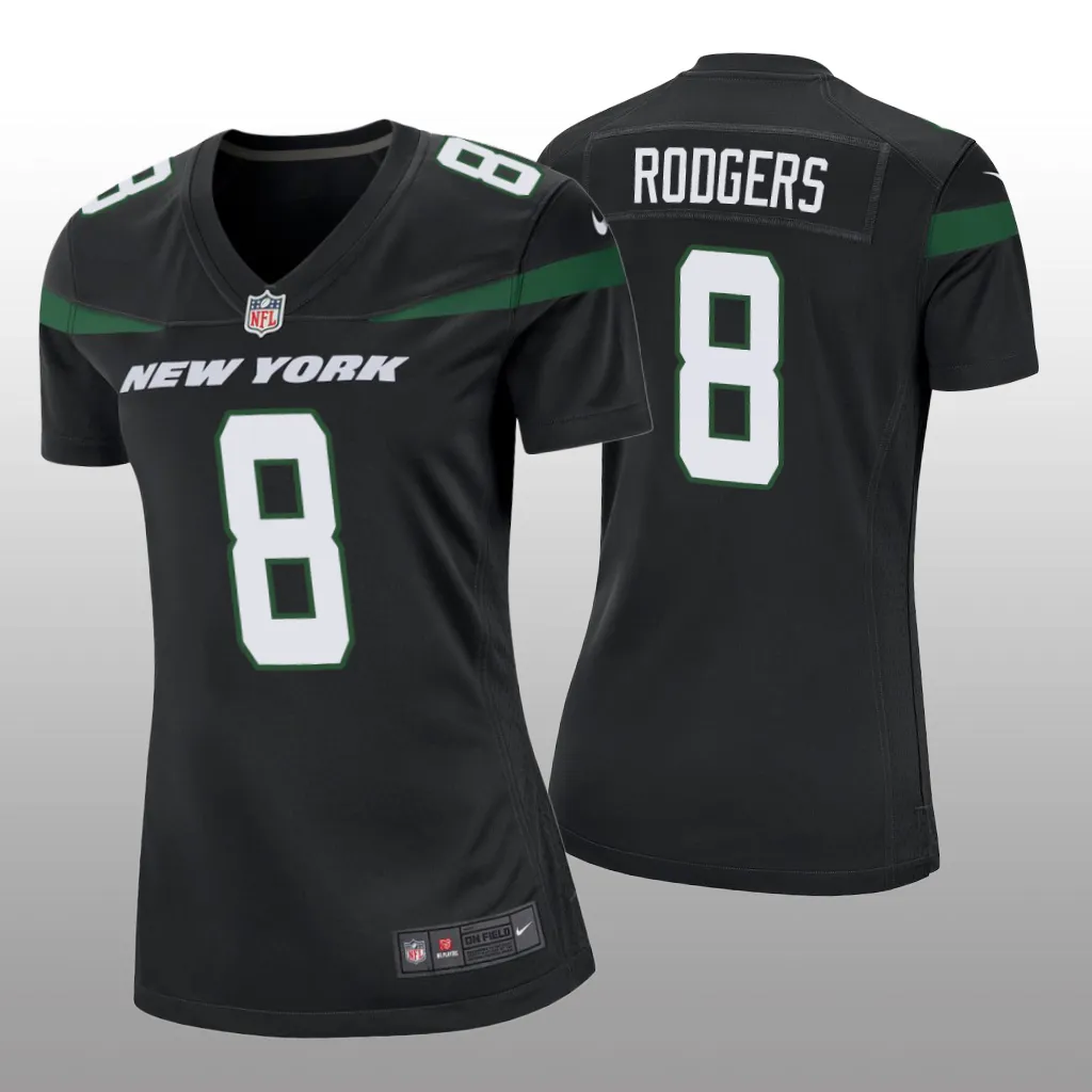 New York Jets Aaron Rodgers Black Jersey Game - Women's