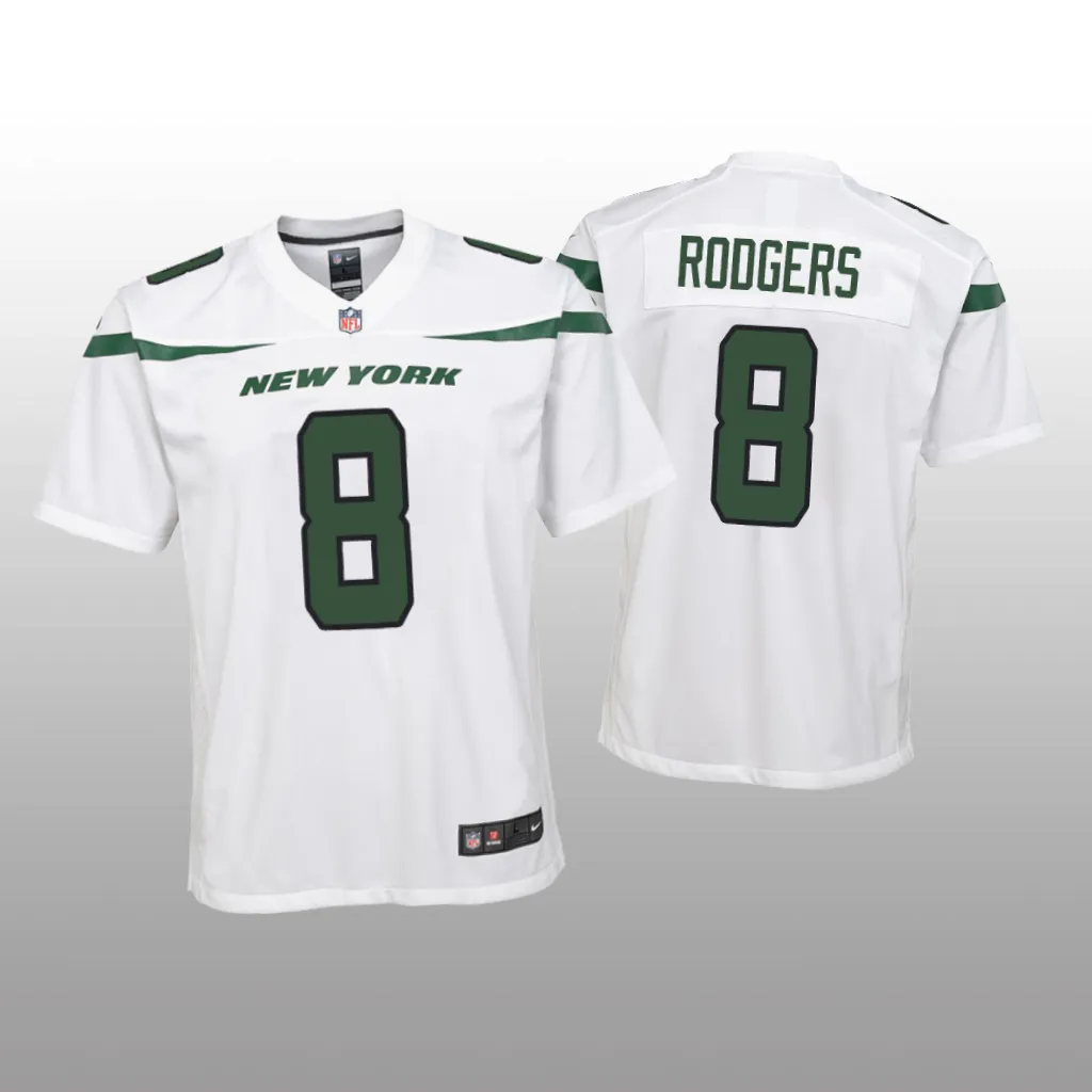 New York Jets Aaron Rodgers White Jersey Game - Youth