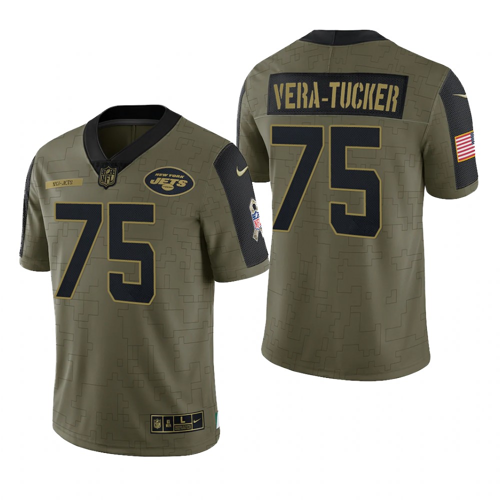 New York Jets Alijah Vera-Tucker Olive Limited Jersey 2021 Salute To Service - Men's
